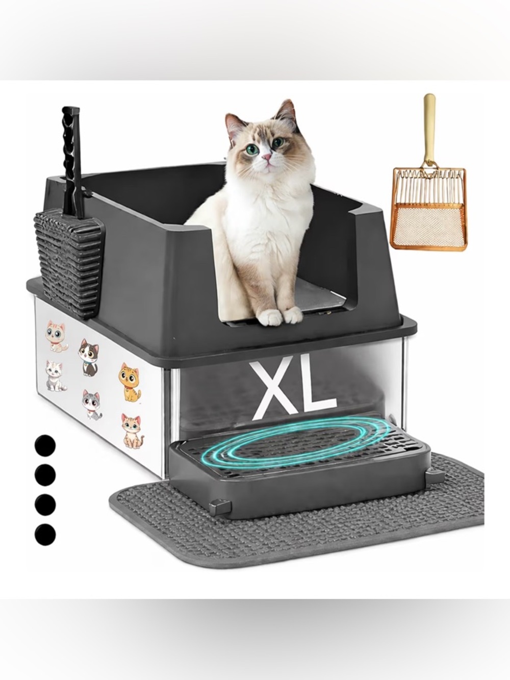 XL Gray Cat Litter Box with Splash Guard